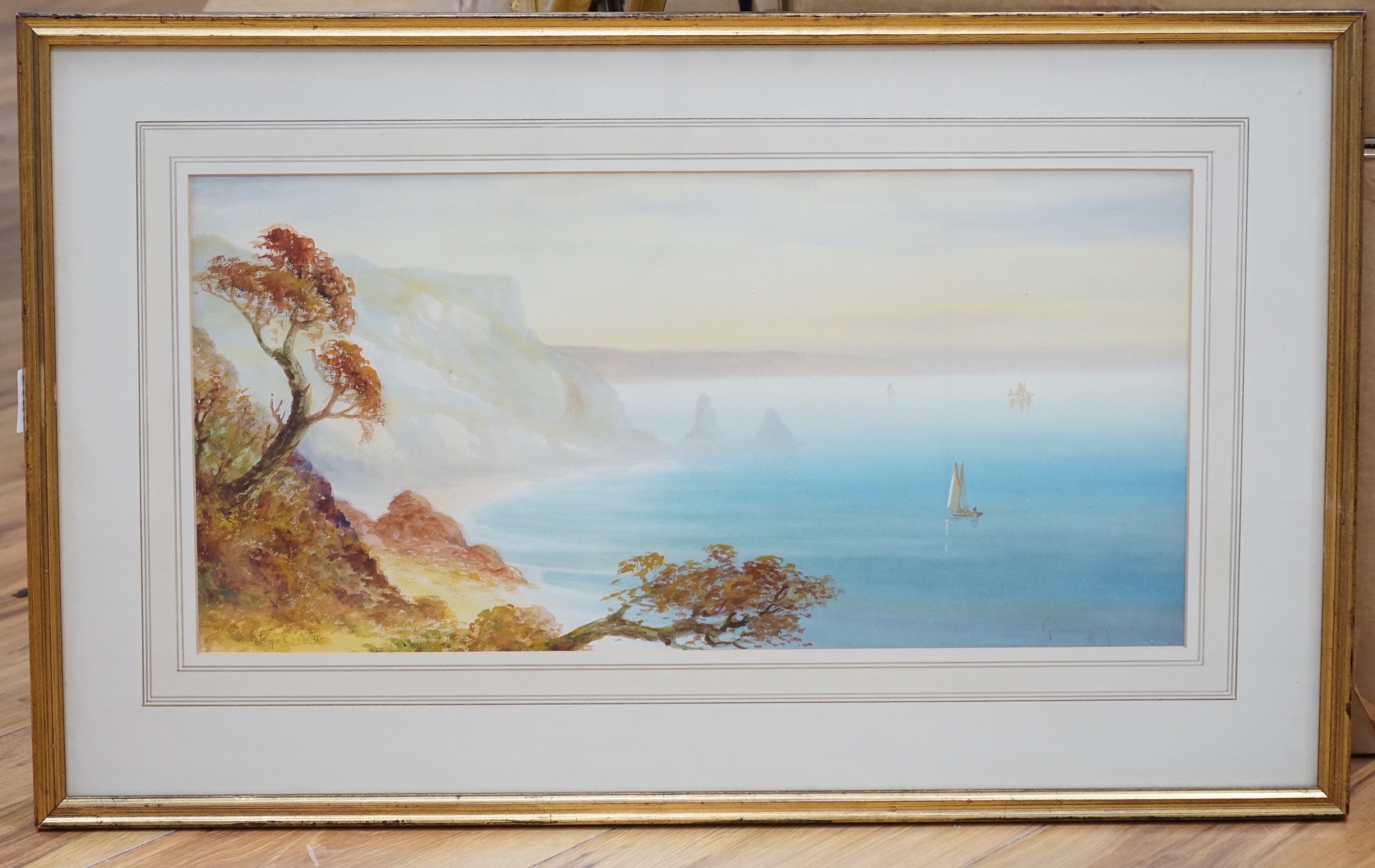 Garman Morris, watercolour, Coastal landscape, signed, 24 x 49cm